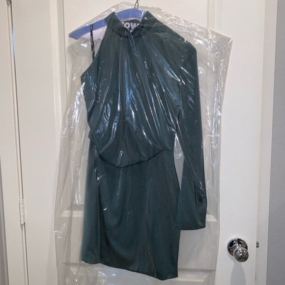 Lavish Alice High Neck One-Shoulder Cocktail Dress in Deep Pine Green - Picture 5 of 9